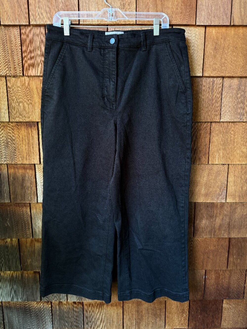Everlane Black Denim Cropped Wide Leg Pants in Women's 14